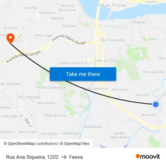 Rua Ana Siqueira, 1202 to Faesa map