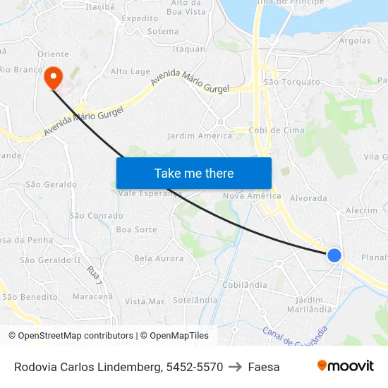 Rodovia Carlos Lindemberg, 5452-5570 to Faesa map