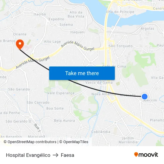 Hospital Evangélico to Faesa map