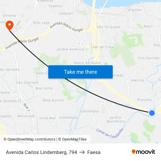 Avenida Carlos Lindemberg, 794 to Faesa map
