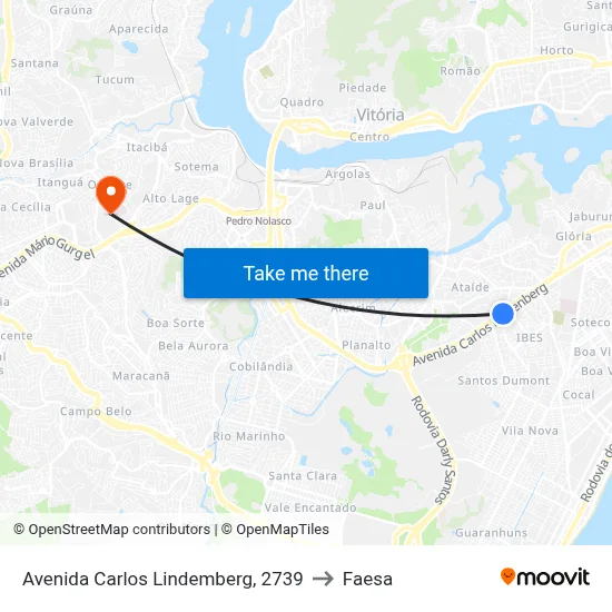 Avenida Carlos Lindemberg, 2739 to Faesa map