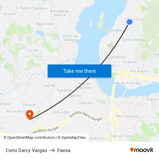Cemi Darcy Vargas to Faesa map