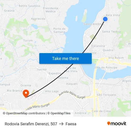 Rodovia Serafim Derenzi, 507 to Faesa map