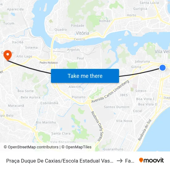 Praça Duque De Caxias/Escola Estadual Vasco Coutinho to Faesa map