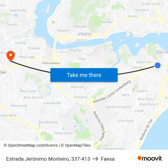 Estrada Jerônimo Monteiro, 337-413 to Faesa map