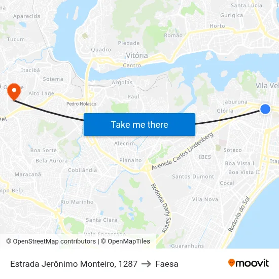 Estrada Jerônimo Monteiro, 1287 to Faesa map