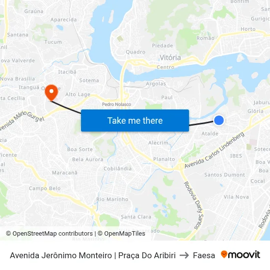 Avenida Jerônimo Monteiro | Praça Do Aribiri to Faesa map