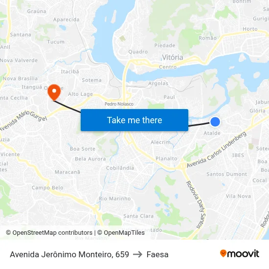 Avenida Jerônimo Monteiro, 659 to Faesa map