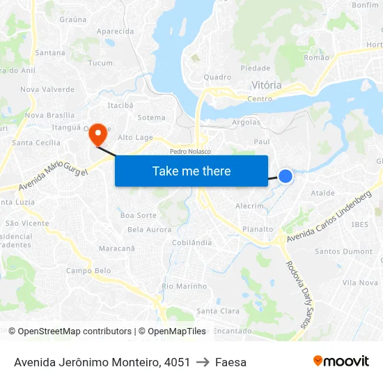 Avenida Jerônimo Monteiro, 4051 to Faesa map