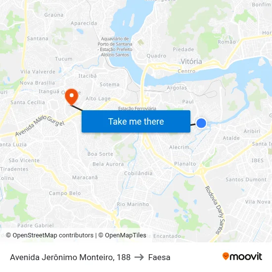 Avenida Jerônimo Monteiro, 188 to Faesa map