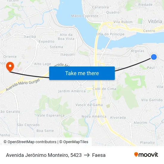 Avenida Jerônimo Monteiro, 5423 to Faesa map