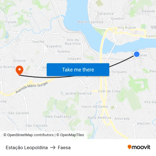 Estação Leopoldina to Faesa map