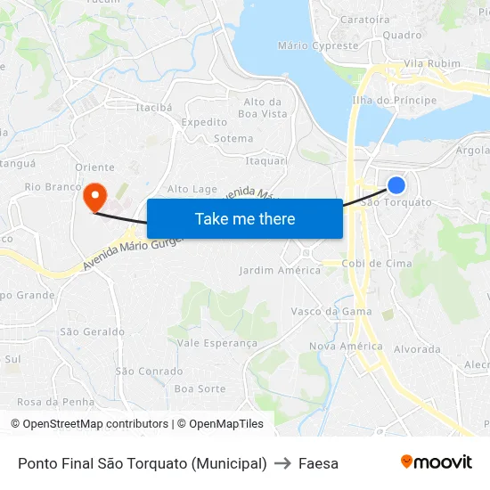 Ponto Final São Torquato (Municipal) to Faesa map