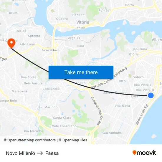 Novo Milênio to Faesa map