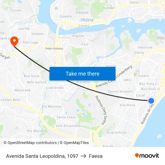 Avenida Santa Leopoldina, 1097 to Faesa map