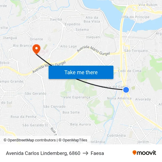 Avenida Carlos Lindemberg, 6860 to Faesa map