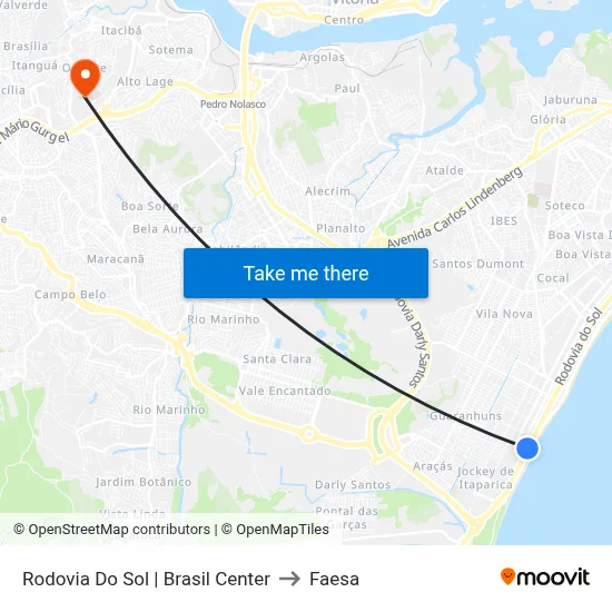 Rodovia Do Sol | Brasil Center to Faesa map