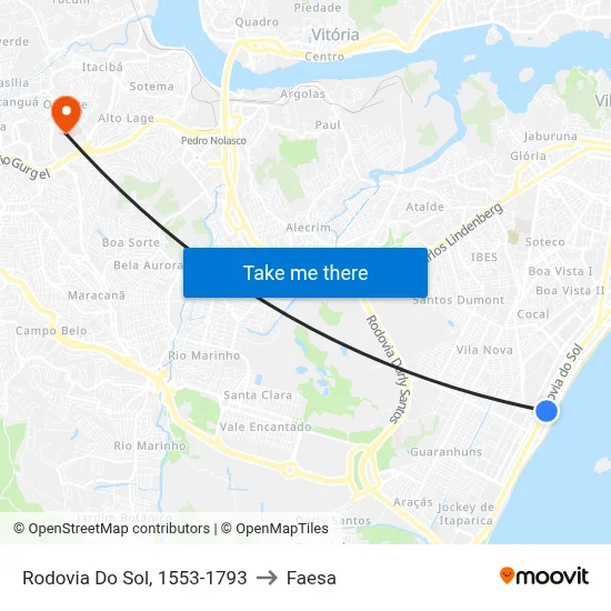 Rodovia Do Sol, 1553-1793 to Faesa map