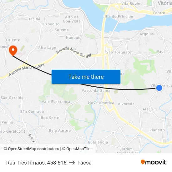 Rua Três Irmãos, 458-516 to Faesa map