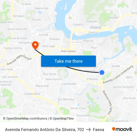 Avenida Fernando Antônio Da Silveira, 702 to Faesa map