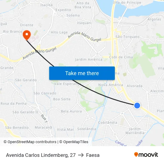 Avenida Carlos Lindemberg, 27 to Faesa map