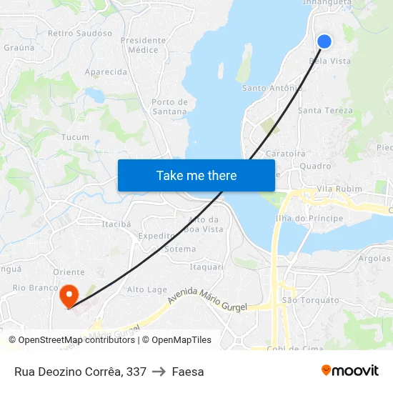 Rua Deozino Corrêa, 337 to Faesa map