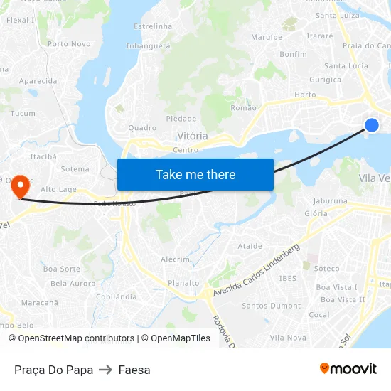 Praça Do Papa to Faesa map