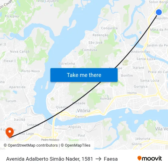 Avenida Adalberto Simão Nader, 1581 to Faesa map