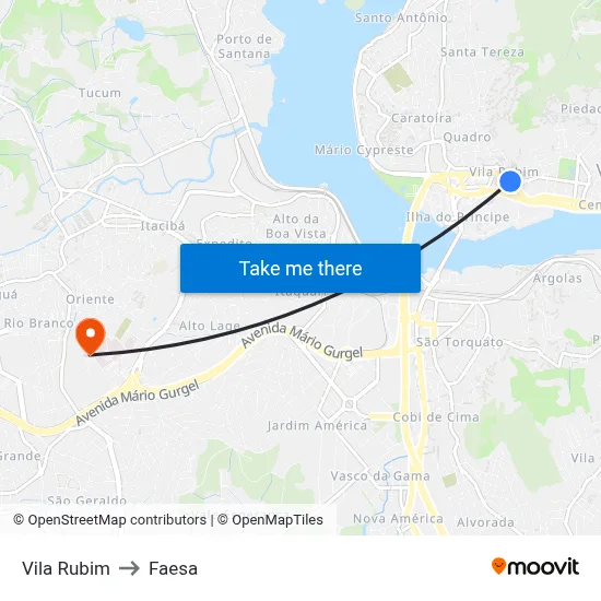 Vila Rubim to Faesa map