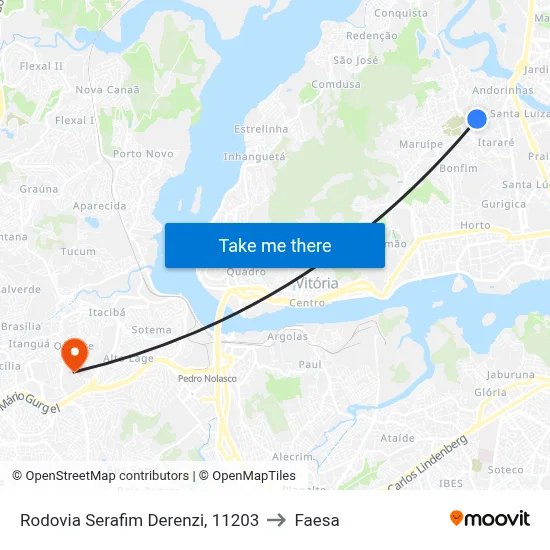Rodovia Serafim Derenzi, 11203 to Faesa map