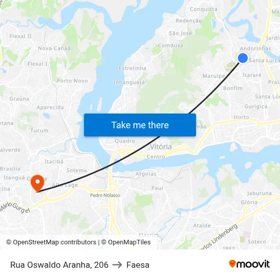 Rua Oswaldo Aranha, 206 to Faesa map