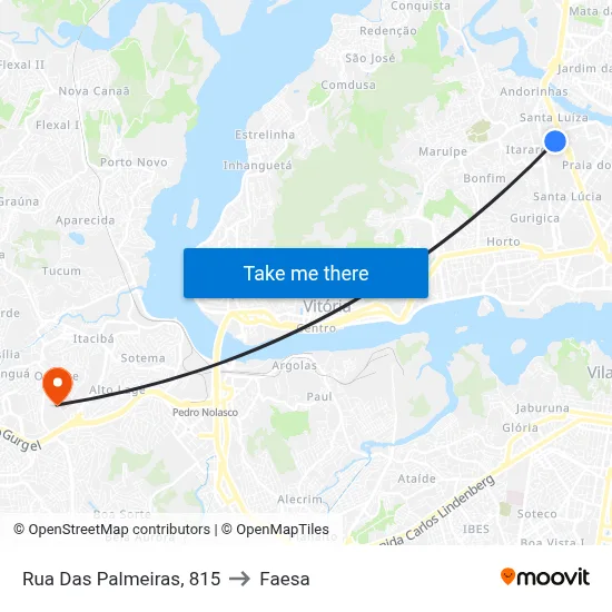 Rua Das Palmeiras, 815 to Faesa map