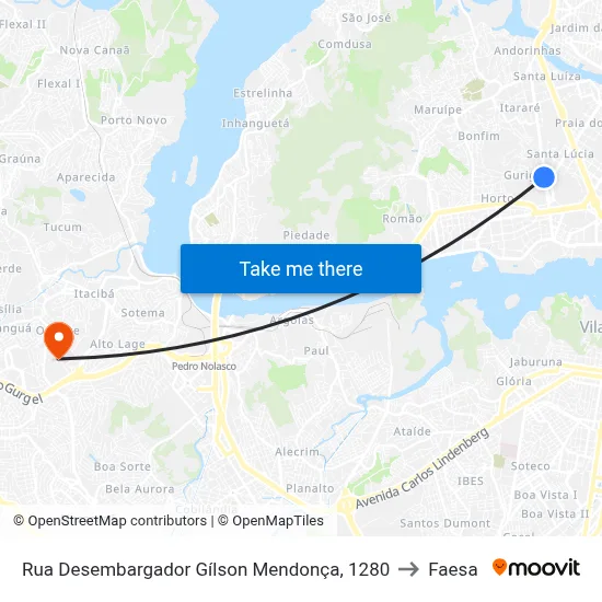 Rua Desembargador Gílson Mendonça, 1280 to Faesa map