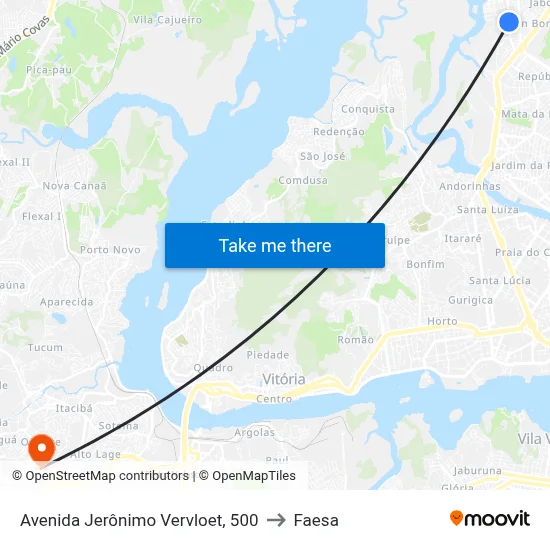Avenida Jerônimo Vervloet, 500 to Faesa map