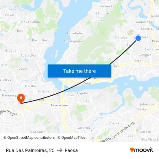 Rua Das Palmeiras, 25 to Faesa map