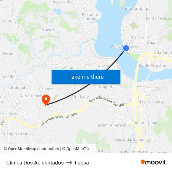 Clínica Dos Acidentados to Faesa map