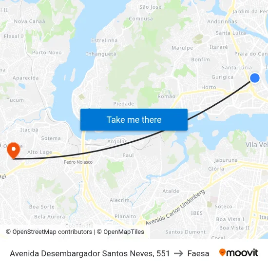 Avenida Desembargador Santos Neves, 551 to Faesa map