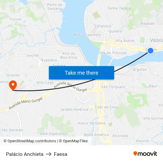 Palácio Anchieta to Faesa map