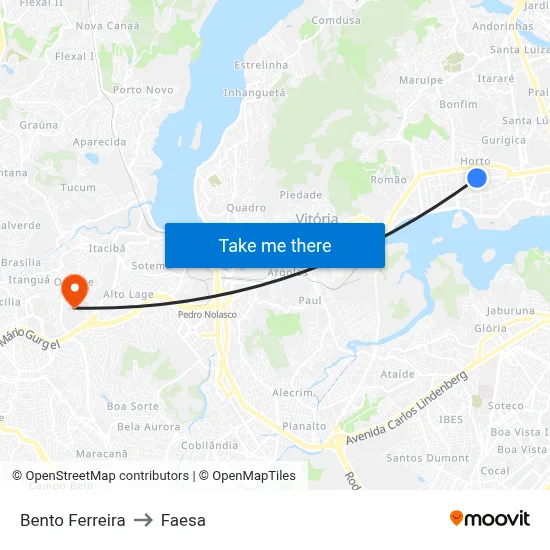 Bento Ferreira to Faesa map