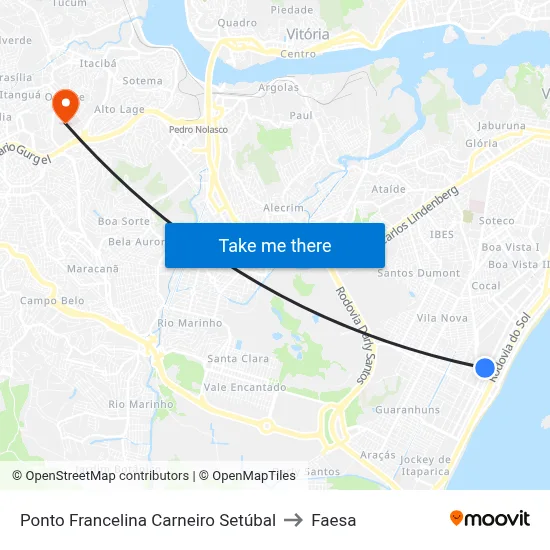 Ponto Francelina Carneiro Setúbal to Faesa map
