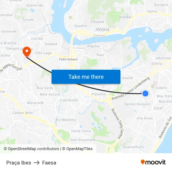 Praça Ibes to Faesa map