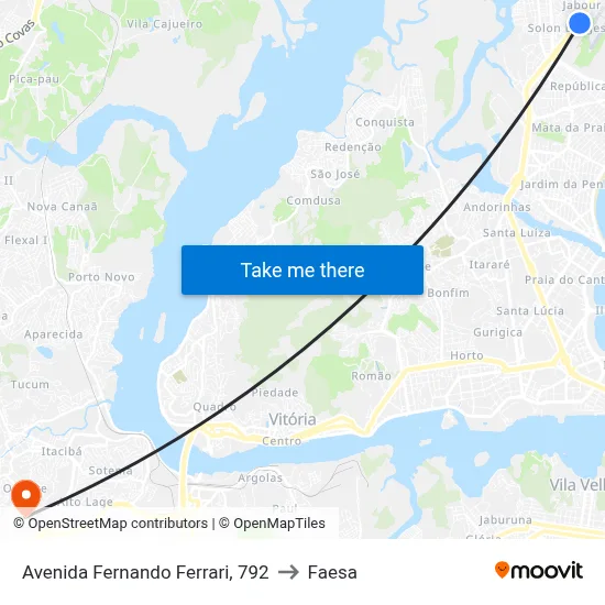 Avenida Fernando Ferrari, 792 to Faesa map