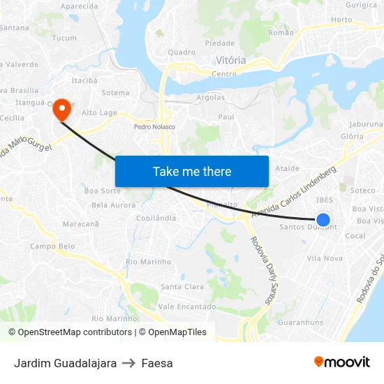 Jardim Guadalajara to Faesa map