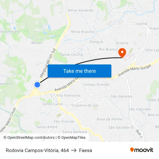 Rodovia Campos-Vitória, 464 to Faesa map