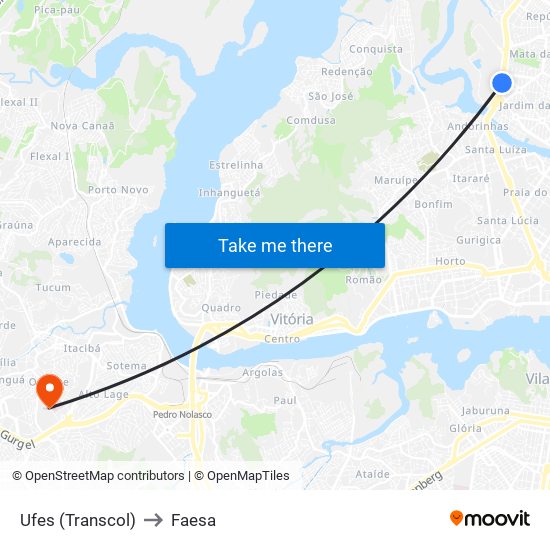 Ufes (Transcol) to Faesa map