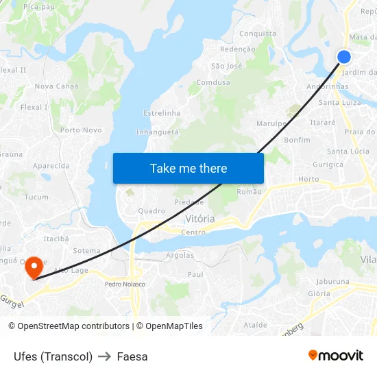 Ufes (Transcol) to Faesa map