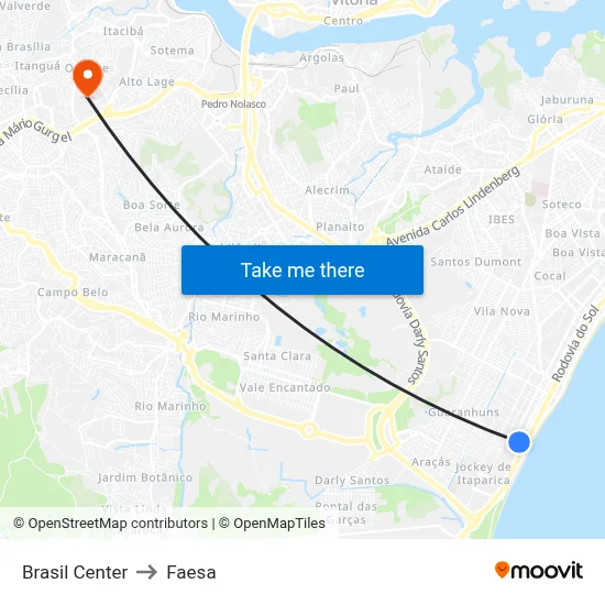 Brasil Center to Faesa map