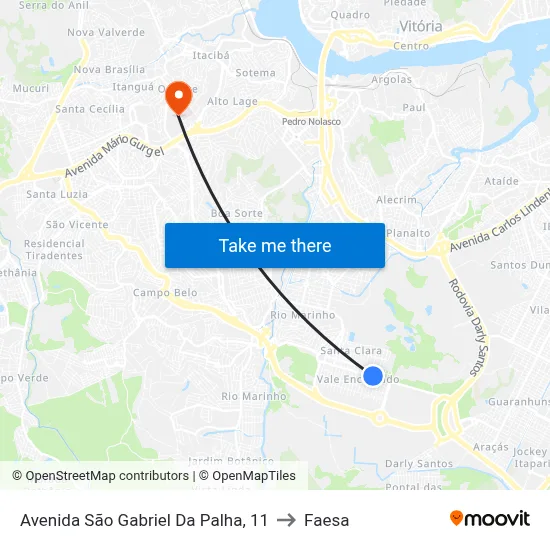 Avenida São Gabriel Da Palha, 11 to Faesa map