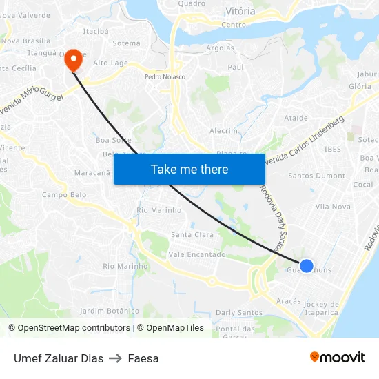 Umef Zaluar Dias to Faesa map