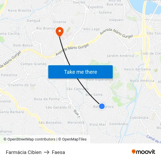 Farmácia Cibien to Faesa map